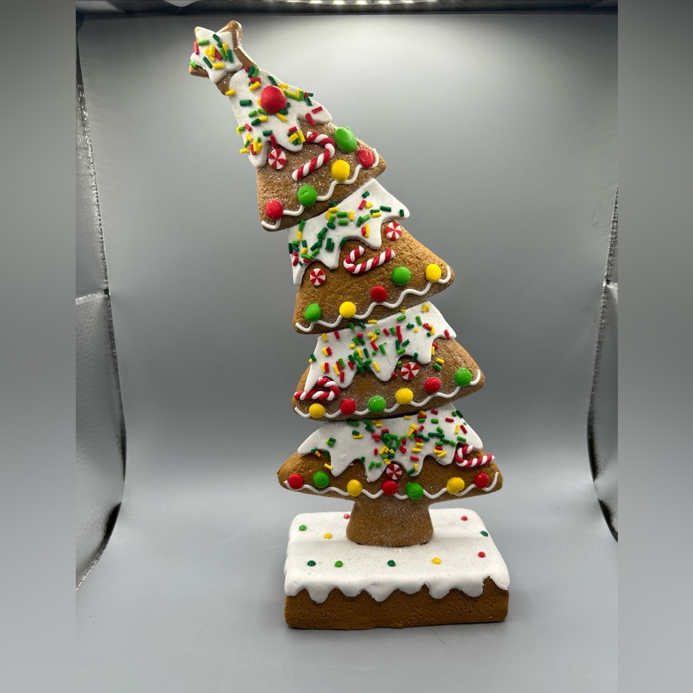 Whimsical Leaning Grinch Style Frosted Gingerbread Tree Candy Canes Candy NEW